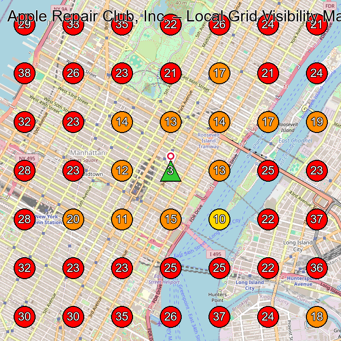 Apple Repair Club, Inc. GeoGrid visibility map for Computer Consultant in New York